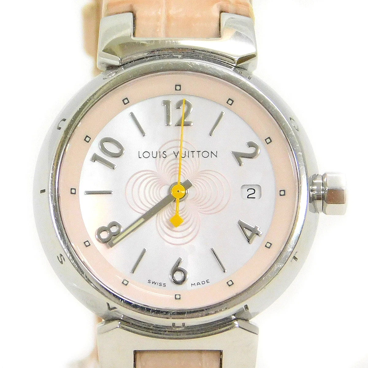 LOUIS VUITTON Tambour Pink Shell Q1216 Quartz Leather Ladies Watch W059  Rise-on 