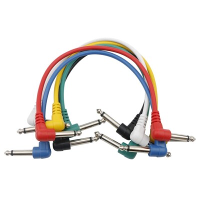 12 Inch TS 1/4'' Right Angle Plugs Guitar Cables Patch Colored Cord 6Pcs Set A829