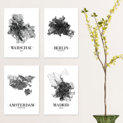JUNIWORDS Poster ''Stadt nach Wahl'' City Städte Skyline 21 x 30 cm Weiß Design A