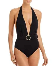 Alexandra Miro L56225 Womens Black Eva Plunge One Piece Swimsuit Size Medium