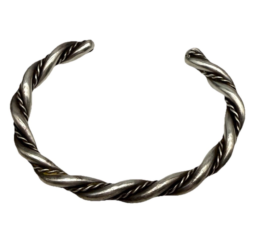 Vintage Southwestern Heavy Sterling Silver Twisted Rope Cable Cuff Bracelet 28.7
