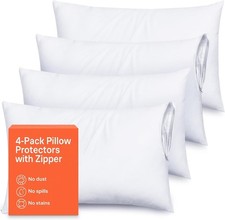 Ultra Soft Pillow Protectors Set of 4 Standard Zippered Breathable Covers White