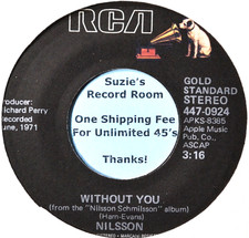 Nilsson Without You / Me and My Arrow HITS Issue NM/EX+ 45 7" Vinyl -Coupons!