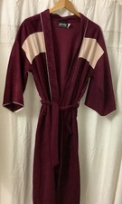 VTG 80s Rabhor Robe Smoking Jacket Cranberry Velour White Trim Belted One Size