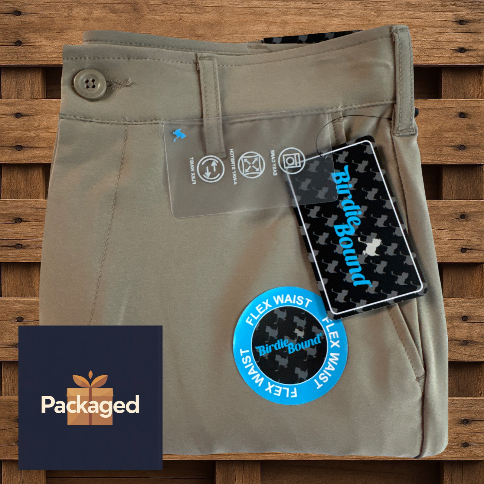 Birdie Bound Gotcha Man Golf Pant Light Khaki 34X30  Stretch, Flex Waist New