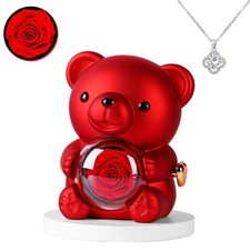 Cute Teddy Bear with Preserved Rose, Romantic Preserved Roses Gift for Her, Uniq
