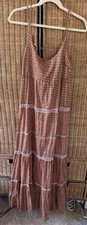 Intimately Free People Brown Pink Tiered Tank Runched Maxi Dress Small Petite