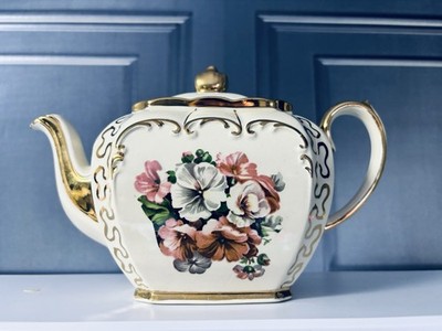 Vintage seltene James Sadler Keramik Teekanne Made In England Blumenmuster