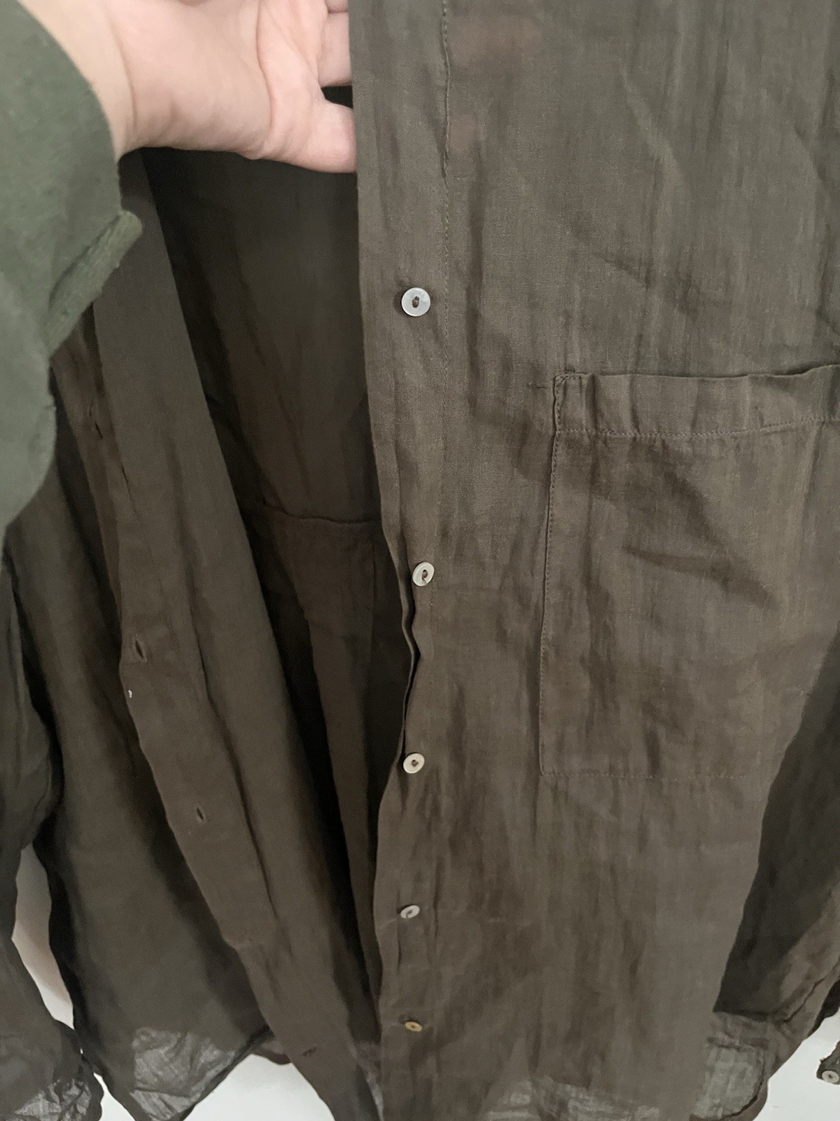 ZARA BASIC Brown Linen Long Sleeve Button-Up Shir… - image 5