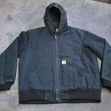 Vtg Carhartt Jacket Large Green Canvas Hooded Quilted J140 Mexico