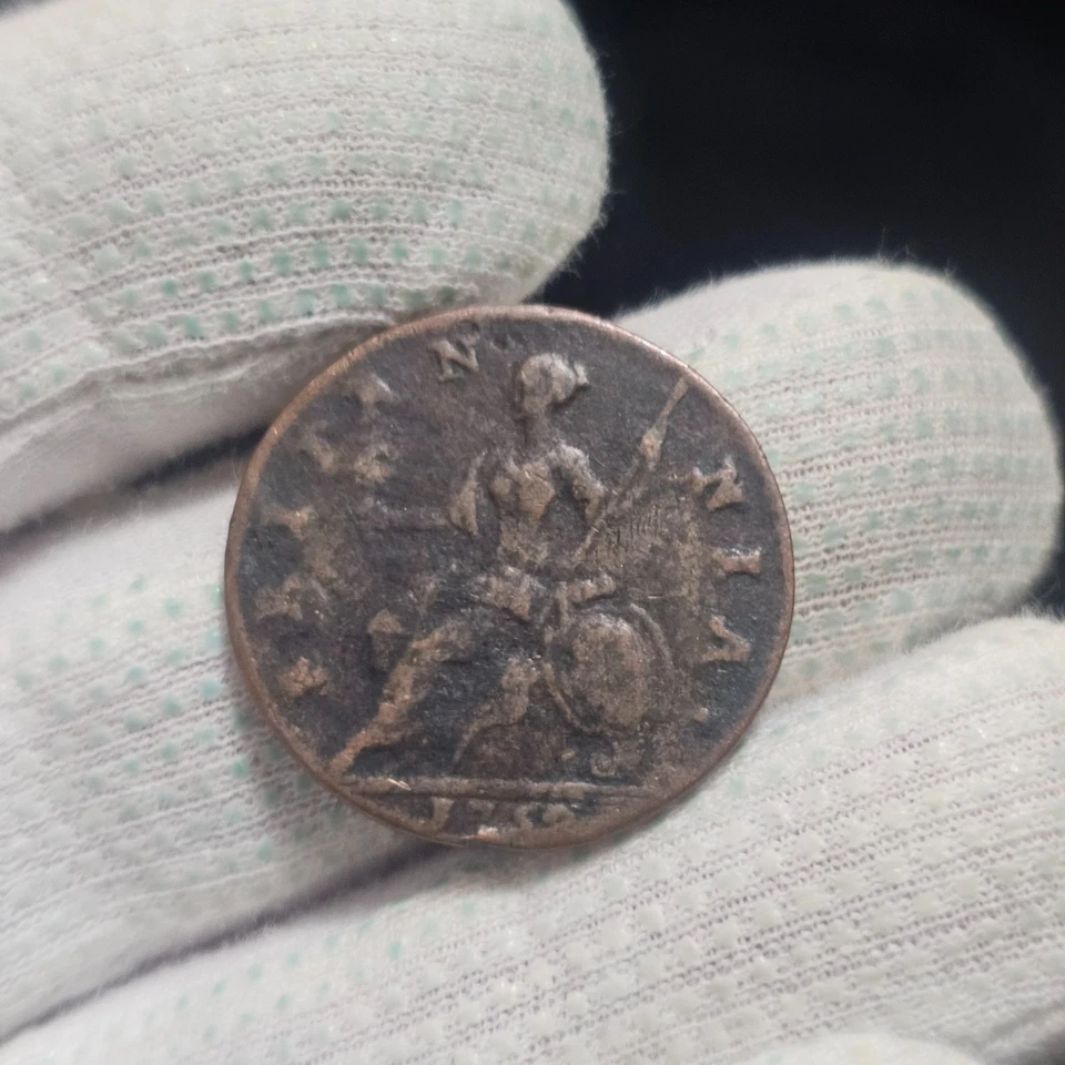 1752 Half Penny Used In Early America George II Colonial Coin - Image 2 of 4