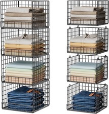 Stackable Closet Organizers and Storage Baskets, 4-Tier Closet Shelf Organizer