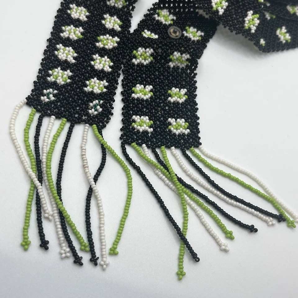 Black, white and green vintage micro hand beaded belt. It has a snap to connect. - Image 3 of 4