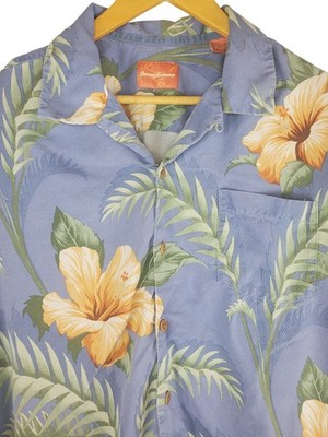 Tommy Bahama Men s XL Silk Hawaiian Shirt Blue Floral Loop Collar Aloha
