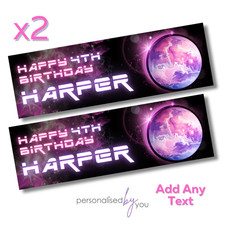 2x Personalised Ballerina Theme Pink Space Birthday Banner LARGE Kids Part