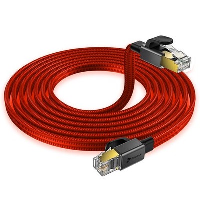 Cat 8 SFTP Ethernet Cable 2m RJ45 40Gbps 2000MHz Flat Nylon Red