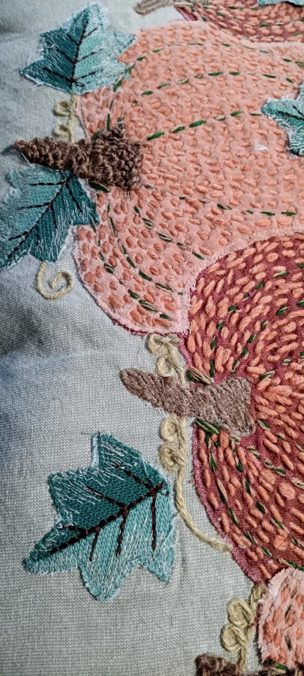 Well Dressed Home Crewel Stitch Pumpkin Patch Reversible Zip Cover Down Filled - Image 2 of 4