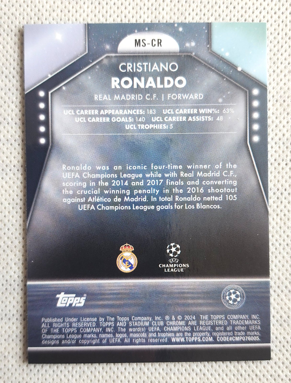 Cristiano Ronaldo Main Stage 2023-24 Topps Stadium Club Chrome UEFA Real Madrid view 2
