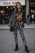 Frank Lyman Designer pants, 12 Black White Pearl Chain, Textured 34x30