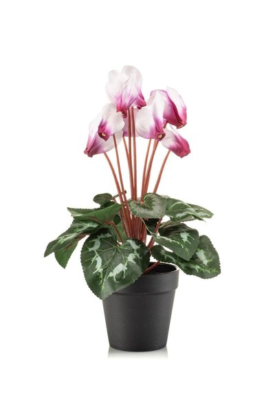 Artplants Kunstblumen Alpenveilchen Veriana Im Dekotopf, Weiß-Pink, 30Cm-image