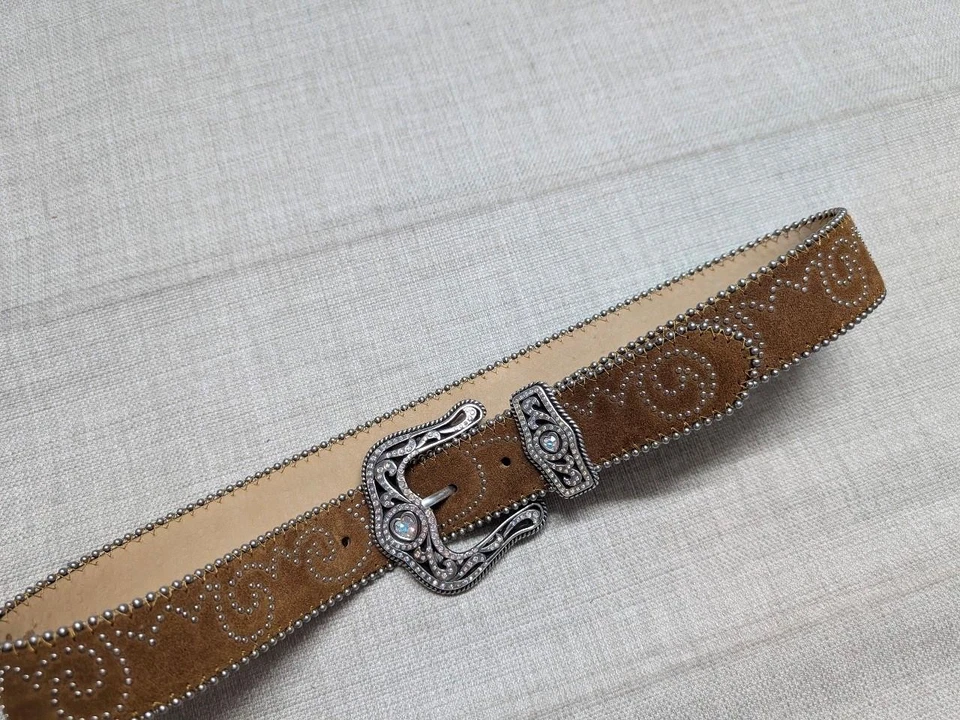 vintage Y2K buckle belt TONY LAMA brown leather 32 cowboy STUDDED rodeo WESTERN - Image 2 of 4