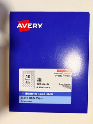 Avery Presta 94500 1  Round Labels Matte White