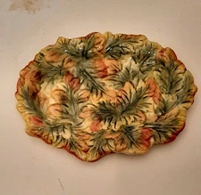 SPODE Harvest Collection Porcelain Hand Painted Leaf Tidbits Dish Plate 8” Long 