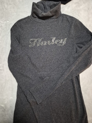 Harley Women s Gray Knit Turtleneck Long Sleeve Rhinestone Script Top L
