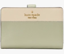 Kate Spade Madison Green & Beige Medium Bifold Wallet Leather KC511 $199 MSRP