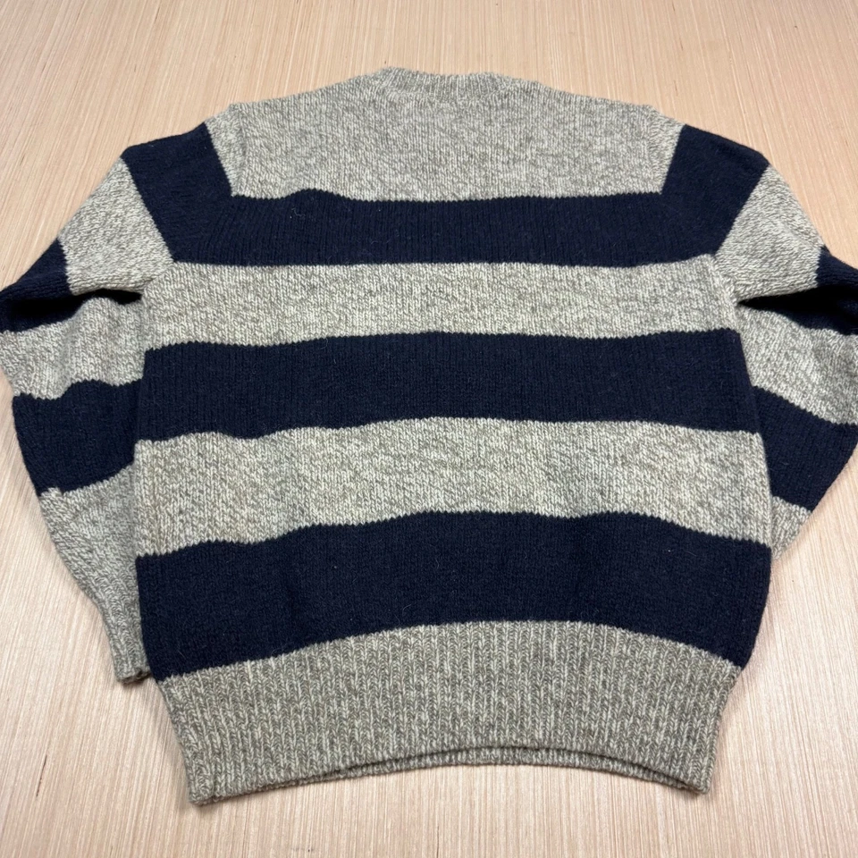 Suéter Vintage LL Bean Rayas Beige Azul Lana Nylon Hecho en EE. UU. Mediano Para Hombre Foto 4 de 4