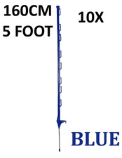 10 x 5ft (160cm) Electric Fence Blue Poly Posts Stakes tape rope horse paddock