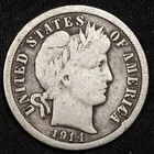 1914-D Barber Silver Dime Very Good+ (VG+) Denver Mint