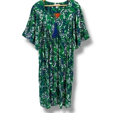  Go Softly Lightweight Crinkle Kaftan Patio Dress Plus Size 2X Full Zip Floral 