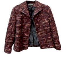 Harve Benard Collection Size M Tweed Open Front Blazer Jacket Black-Red-Orange