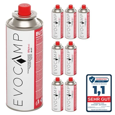 EVOCAMP 8x Butan Gaskartuschen 227g Typ MSF-1a für Campingkocher, Gasheizung