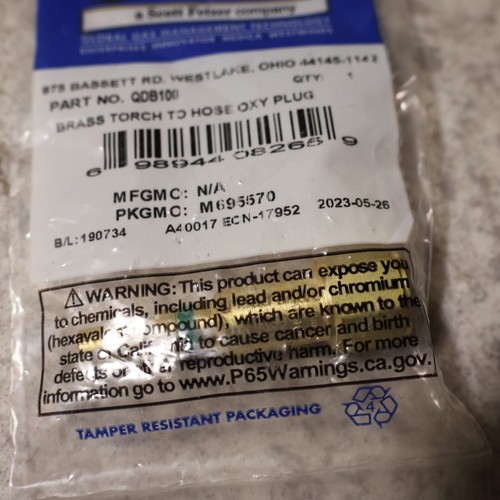 WESTERN TORCH TO HOSE MALE SIDE (OXYGEN) QUICK CONNECT QDB100 , NEW - Picture 2 of 4