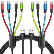4 in 1 Multi Charging Cable 2Pack 5FT Nylon Braided 4 in 1 Charging Cable Multi