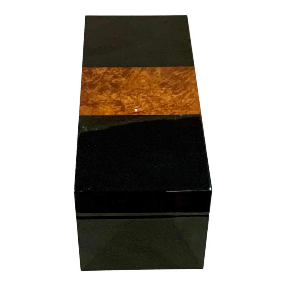New! Piano Black and Burl Storage Box With Lock And Key - Image 4 of 4