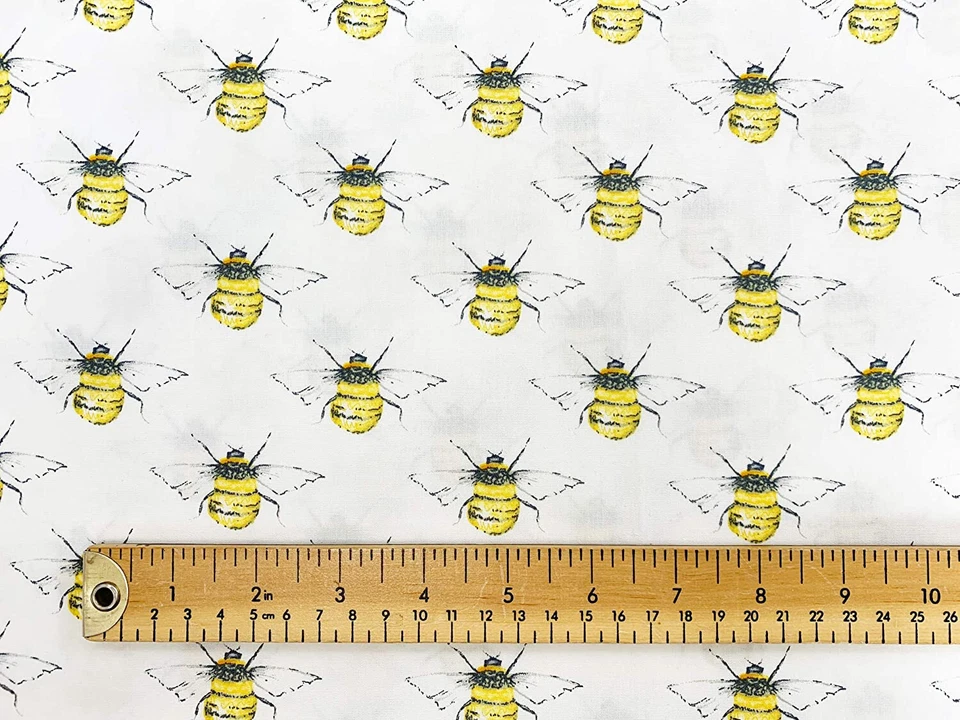 FABRIC REMNANT - Bumble Bees on Ivory Rose & Hubble Cotton Fabric - 1m Length - Image 3 of 4
