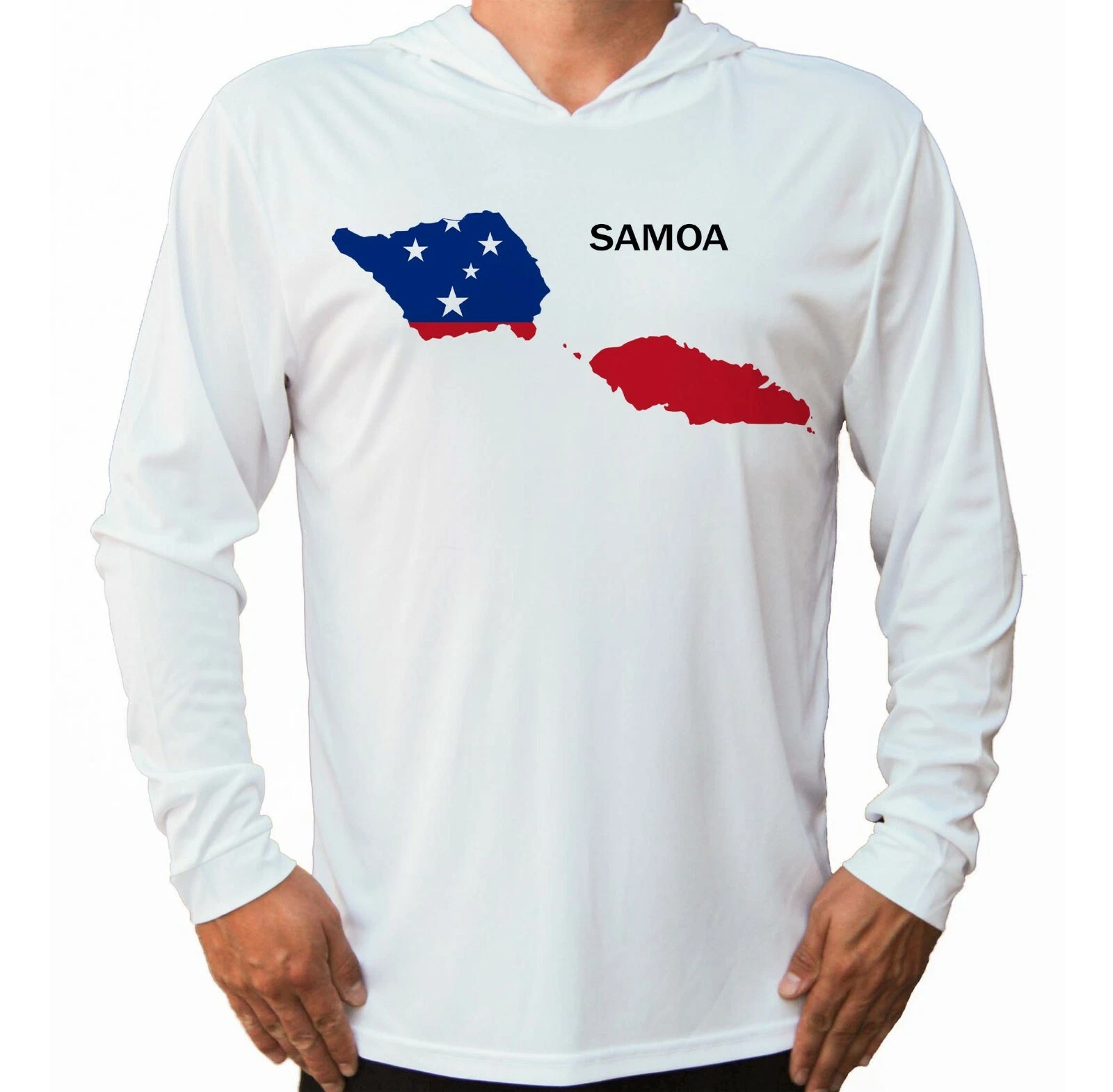 Samoa Map Flag Boat Fishing Beach UV UPF 50 Long Sleeve T-Shirt Hood