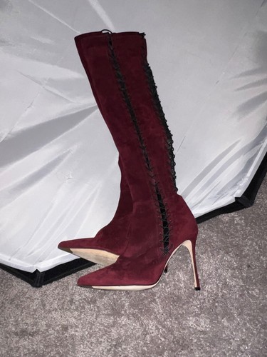 Sale- iconic pull on corset suede over the knee sergio rossi boots burgandy - Picture 8 of 15