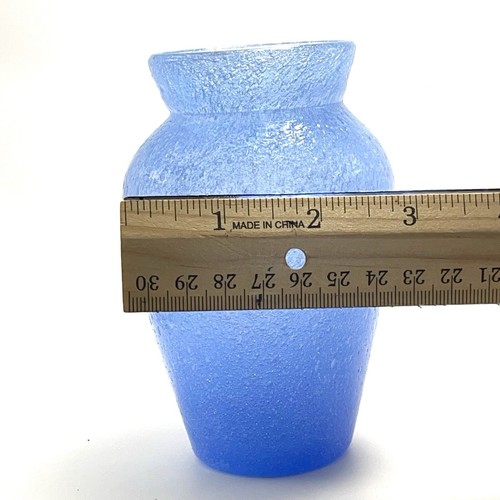 Ryukyu Art Bubble Glass Handblown Vase Periwinkle Sea Blue Okinawa Japan 5” Tall - Picture 11 of 14