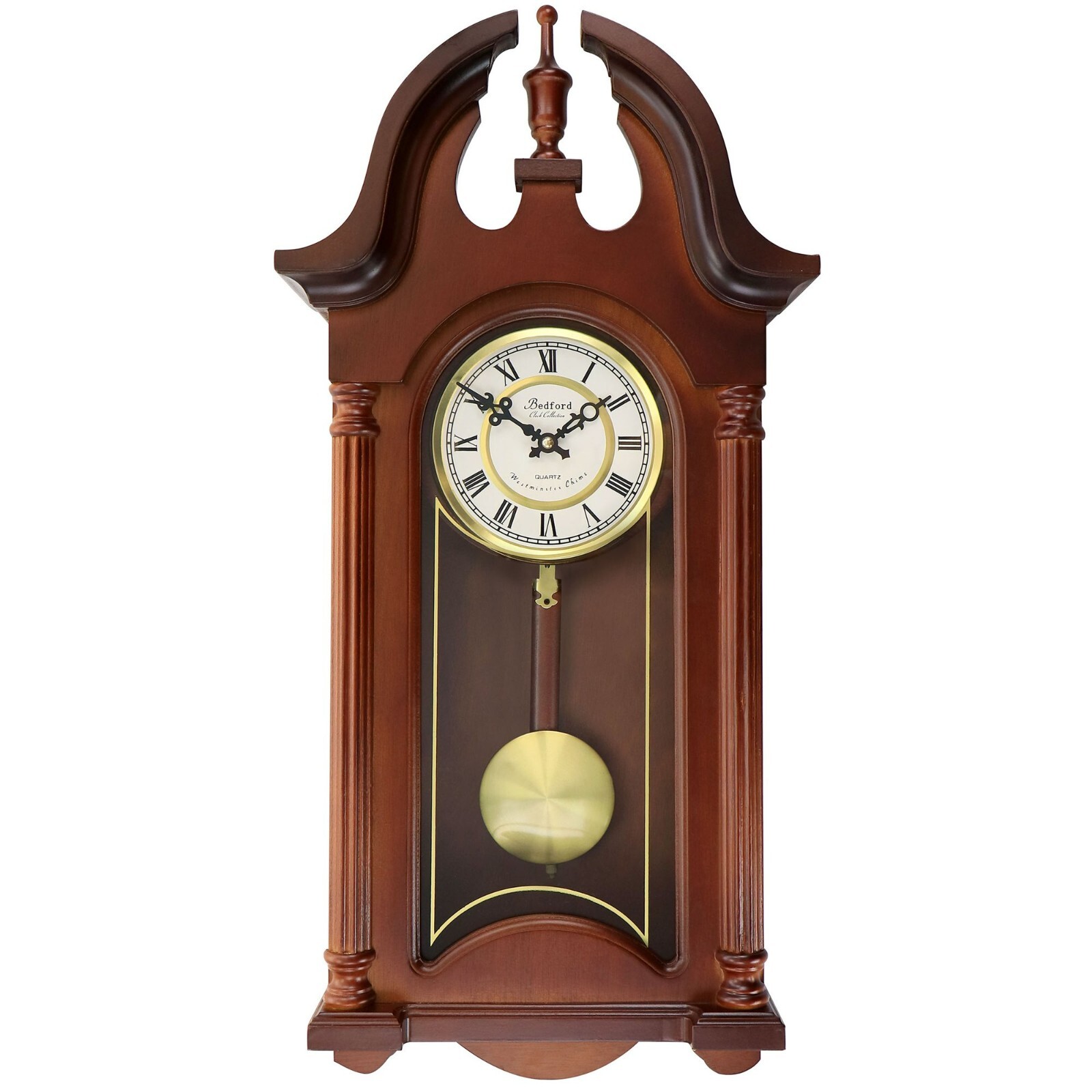 Bedford DELPHINE 27" Mahogany Wood Finish Swinging Pendulum Wall Clock w Chimes