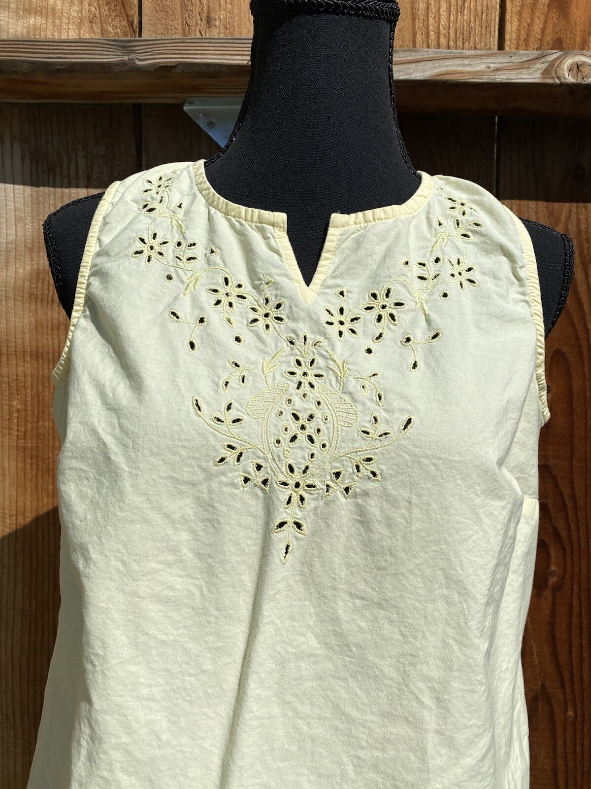 yellow embroidered basic editions sleeveless top … - image 2