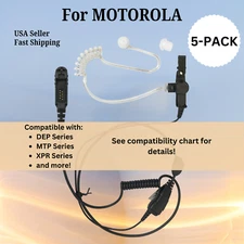 5x Acoustic Tube PTT Mic Earpiece for Motorola Radios XPR3000, XPR3300, XPR3500e
