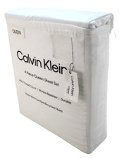 New CALVIN KLEIN Queen Size White 4 Pc. 100 Cotton 400 Thread Count Sheet Set