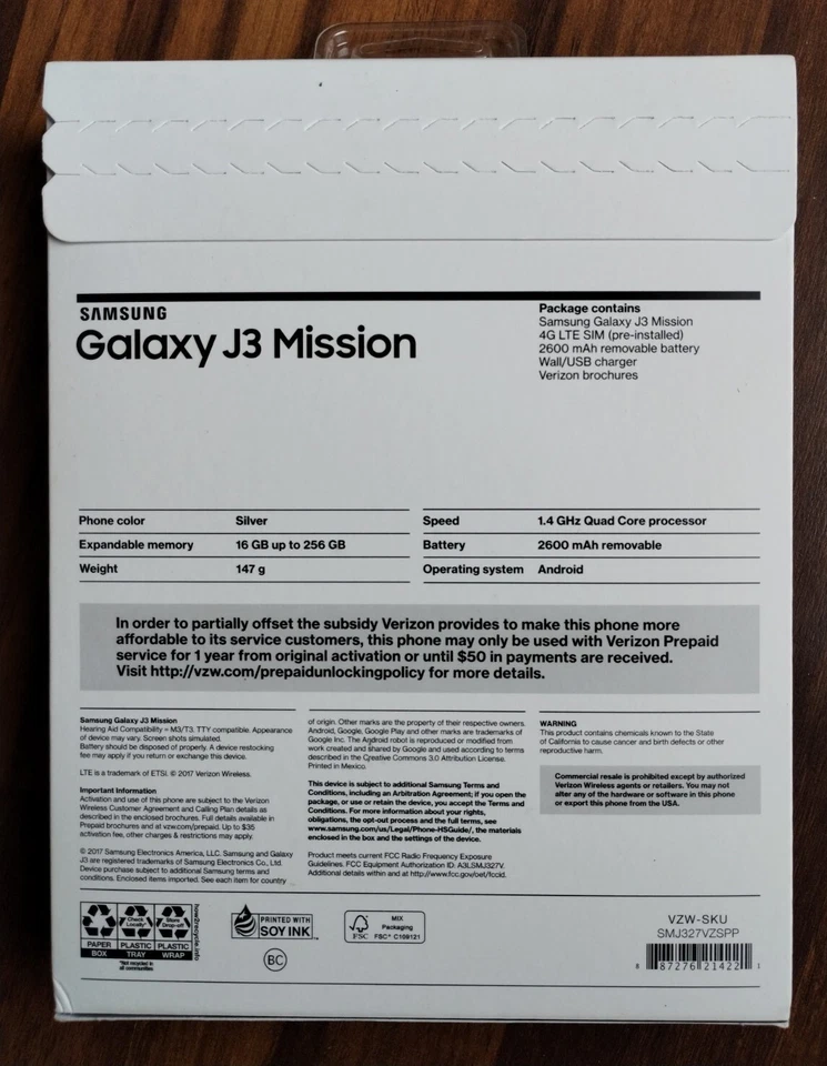 Verizon Samsung Galaxy J3 Mission 16GB Prepaid Smartphone Black SEALED FAST SHIP - Image 2 of 4