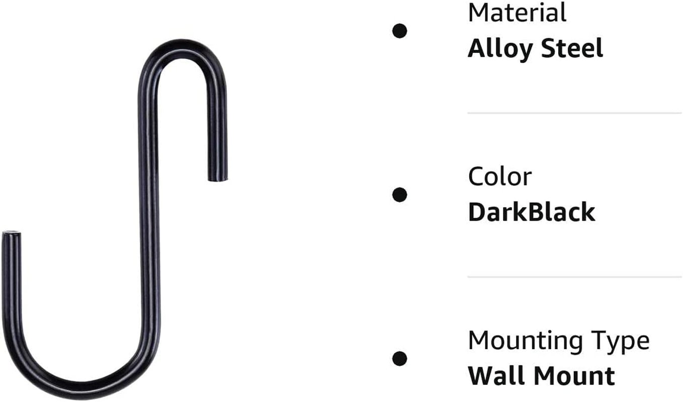 Rivexy 10 Pack Black S Hooks for Hanging Plants and Pots, Kitchen
