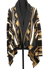 Angora Blend Sweater Cardigan Open Front Small Aztec Long Sleeve