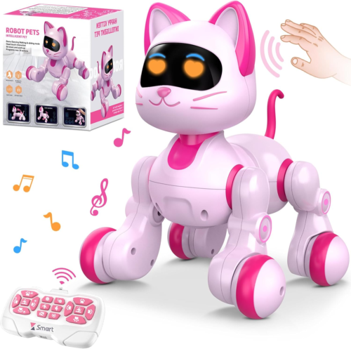 Robot Cat Interactive Toys for Girls: Remote Control Electronic Pink Kitty Pets